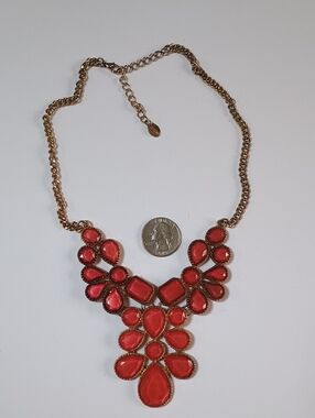 Statement Coral Red Bib Necklace - Women Jewelry